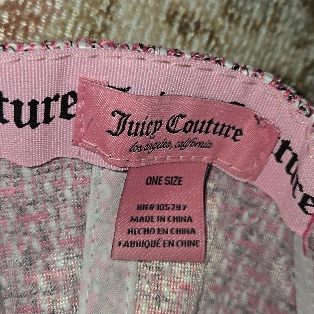 Juicy Couture Adjustable Pink Tweed Embroidered Logo Baseball Cap